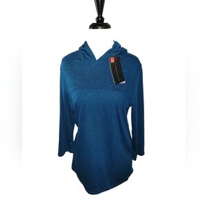 NWT Under Armour HeatGear Teal 3/4 Sleeve Hooded Top for Women